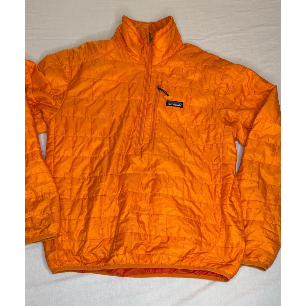 Patagonia Mens M Orange Nano Puff Pullover PrimaLoft Insulated 1/4 Zip Jacket